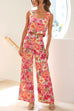 Heididress Floral Printed Square Collar Crop Tank Top Wide Leg Pants Set