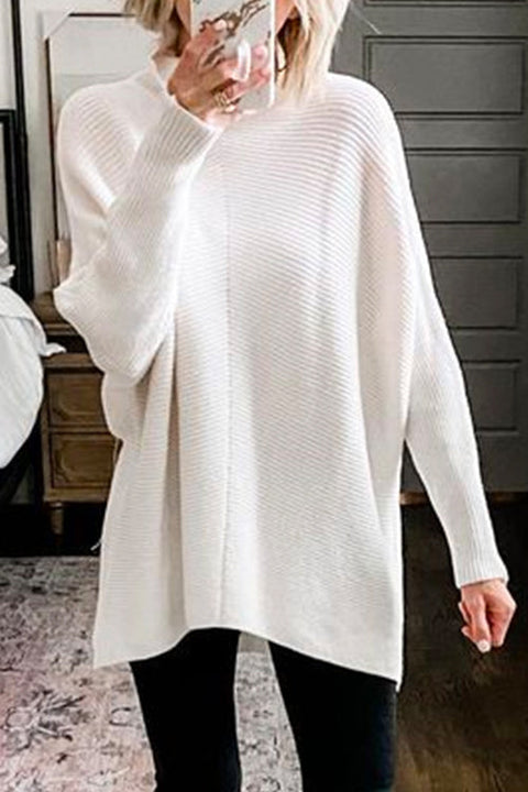 Heididress Solid Turtleneck Ribbed Knit Tunic Sweater