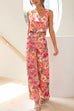 Heididress Floral Printed Square Collar Crop Tank Top Wide Leg Pants Set