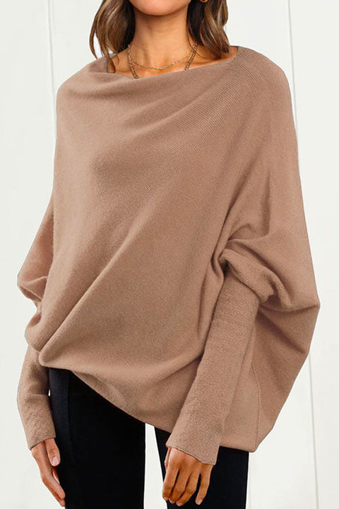 Heididress Solid Batwing Sleeves Slouchy Knit Sweater