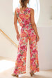 Heididress Floral Printed Square Collar Crop Tank Top Wide Leg Pants Set