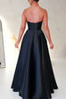 High Slit Strapless Corset A-line Maxi Satin Gown Dress