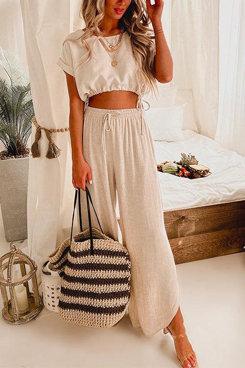 Heididress Drawstring Hem Crop Top Wide Leg Pants Loungewear Set