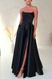 High Slit Strapless Corset A-line Maxi Satin Gown Dress
