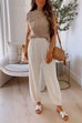 Heididress Mockneck Short Sleeves Top Pocketed Harem Pants Knitting Set