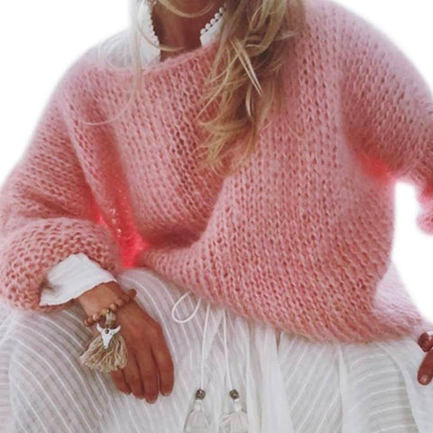 Heididress Solid Boat Neck Fluffy Knitting Sweater