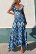 V Neck Waisted Boho Print Ruffle Maxi Dress