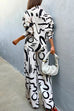 Heididress Lapel Long Sleeves Blouse Shirt High Waist Wide Leg Pants Printed Set