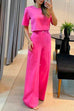 Heididress Crewneck Short Sleeve Crop Top Wide Leg Palazzo Pants Outfits Set