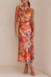 Heididress Tie Back Halter Sleeveless Waisted Maxi Floral Dress