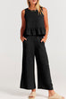 Heididress Crewneck Ruffle Tank Top Wide Leg Pockets Pants Set