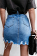 Heididress Raw Hem Ribbed Trendy Denim Skirt