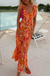 Heididress V Neck Cut Out Tie Back Printed Ruffle Maxi Dress