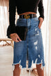 Heididress Irregular Frayed Hem Ribbed Denim Skirt