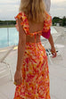 Heididress V Neck Cut Out Tie Back Printed Ruffle Maxi Dress