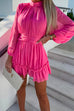 Heididress Mockneck Long Sleeve Waisted Ruffle Chiffon Dress