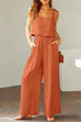 Heididress Square Collar Cami Crop Top Wide Leg Pants Cotton Linen Set