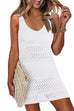 Heididress Side Slit Crochet Hollow Out Beach Cover Up Tank Mini Dress