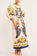 Heididress 3/4 Puff Sleeves Back Slit Birdie Printed Maxi Dress