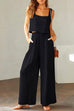 Heididress Square Collar Cami Crop Top Wide Leg Pants Cotton Linen Set