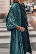 Heididress 3/4 Sleeves Open Front Sequin Shinny Midi Cardigan