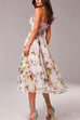 Heididress Adjustable Strap Waisted Floral Swing Midi Holiday Dress