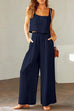 Heididress Square Collar Cami Crop Top Wide Leg Pants Cotton Linen Set