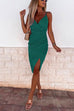 Heididress Cross V Neck Ruched Slit Midi Cami Party Dress