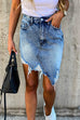 Heididress Ripped Raw Hem Irregular Bodycon Denim Skirt