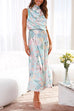 Heididress Irregular Tie Neck Waisted Floral Printed Maxi Satin Dress