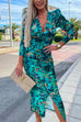 Heididress Deep V Neck Long Sleeve Ruched Slit Printed Bodycon Dress