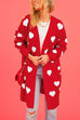 Heididress Open Front Pocketed Valentines Date Heart Print Cardigan