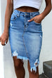 Heididress Ripped Raw Hem Irregular Bodycon Denim Skirt