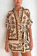 Heididress Rolled Up Sleeves Blouse Shirt Wrapped Mini Skirt Tropic Printed Set