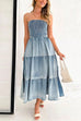 Heididress Strapless Tube Side Slit Ruffle Tiered Denim Dress