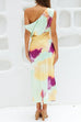 Asymmetric Shoulder Waisted Tie Dye Slit Maxi Dress