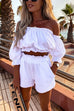 Heididress Ruffle Off Shoulder Short Sleeves Crop Top Elastic Waist Shorts Set