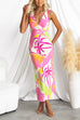 V Neck Sleeveless Tropic Print Maxi Vacation Dress