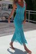 Heididress Hollow Out Sleeveless Tassel Beach Cover Up Dress