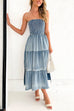 Heididress Strapless Tube Side Slit Ruffle Tiered Denim Dress