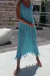 Heididress Hollow Out Sleeveless Tassel Beach Cover Up Dress