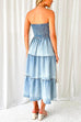 Heididress Strapless Tube Side Slit Ruffle Tiered Denim Dress