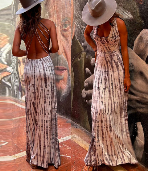 Heididress Criss Cross Open Back Tie Dye Maxi Dress