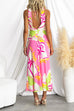 V Neck Sleeveless Tropic Print Maxi Vacation Dress