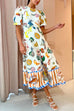 Heididress Puff Sleeve Food Printed Swing Maxi Vacation Dress