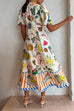 Heididress Puff Sleeve Food Printed Swing Maxi Vacation Dress