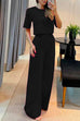 Heididress Crewneck Short Sleeve Crop Top Wide Leg Palazzo Pants Outfits Set