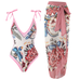 Heididress Floral Print V Neck Tie Shoulder One-piece Swimwear and Wrap Cover Up Skirt Set