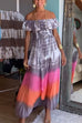 Heididress Ruffle Off Shoulder High Slit Tie Dye Maxi Swing Dress