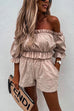 Heididress Ruffle Off Shoulder Short Sleeves Crop Top Elastic Waist Shorts Set